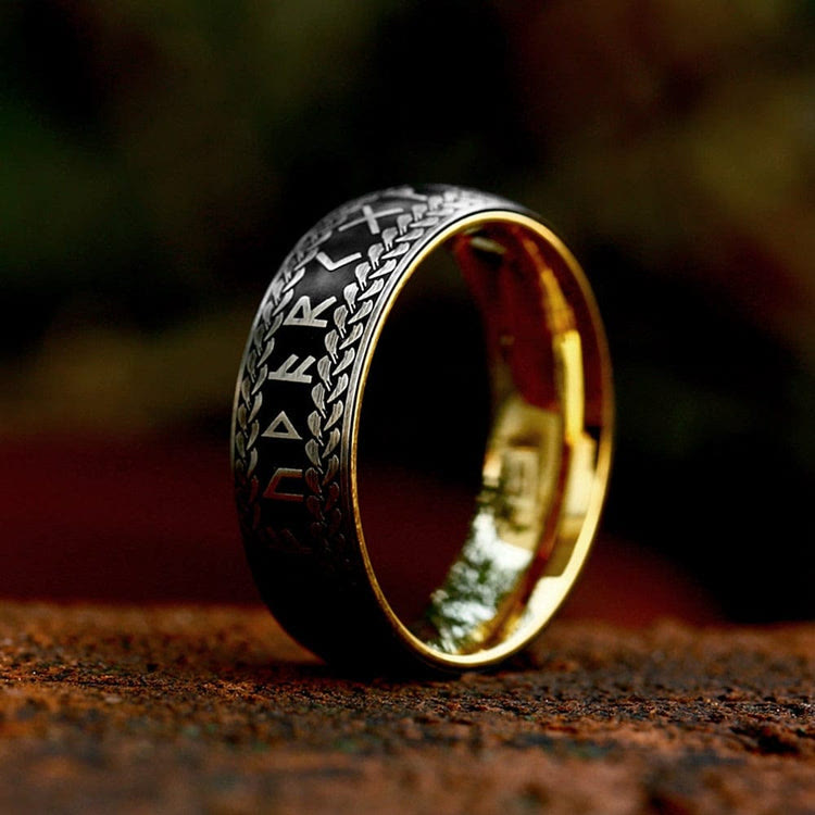 Vikingring met gevlochten runenmotief – titaniumstaal