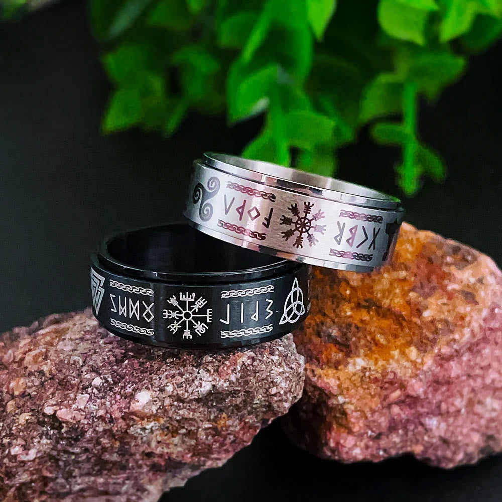 Rune Vegvísir Mjölnir Spinner Ring