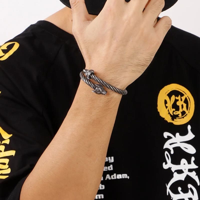 Wolf Head Gedraaide Open Armband
