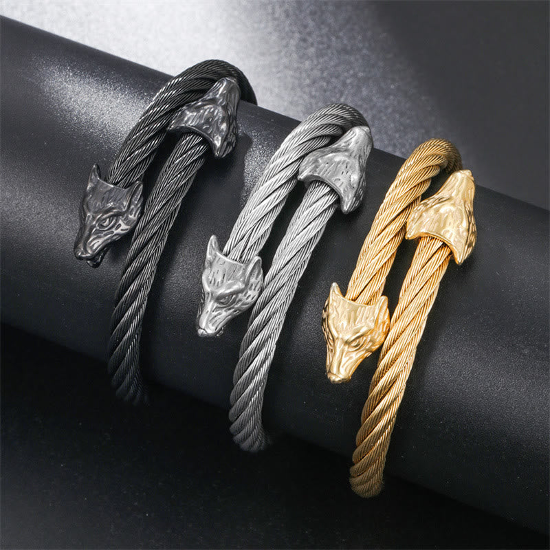 Wolf Head Gedraaide Open Armband