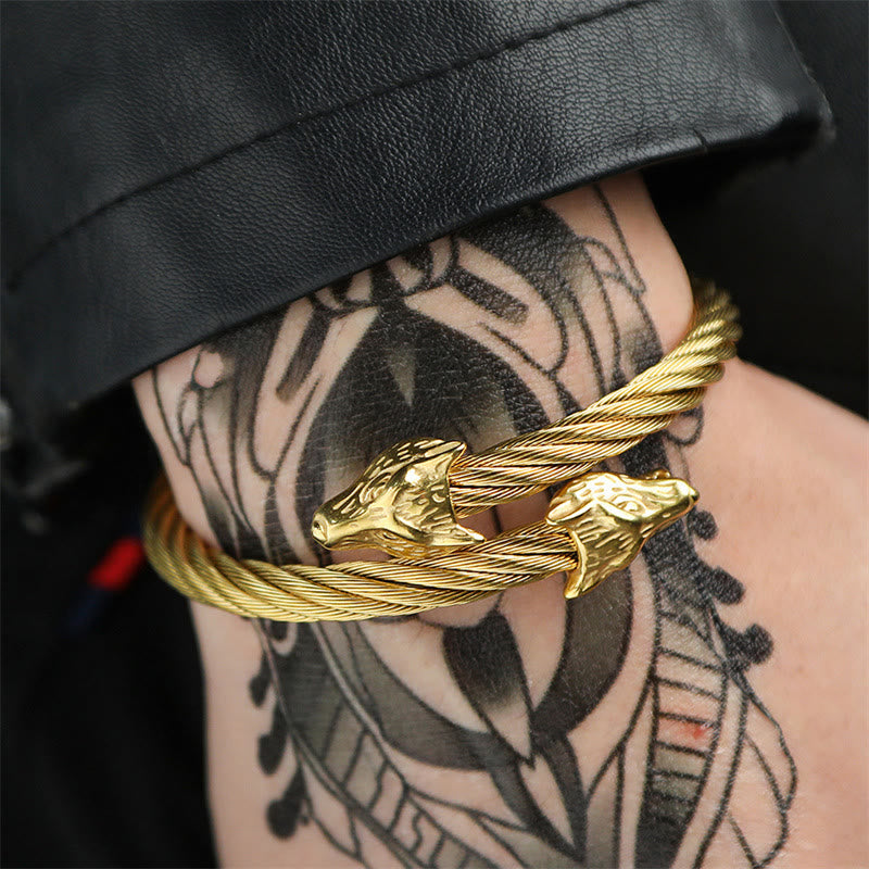 Wolf Head Gedraaide Open Armband