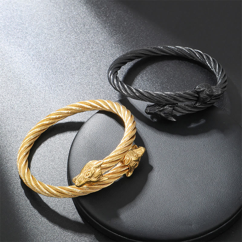 Wolf Head Gedraaide Open Armband