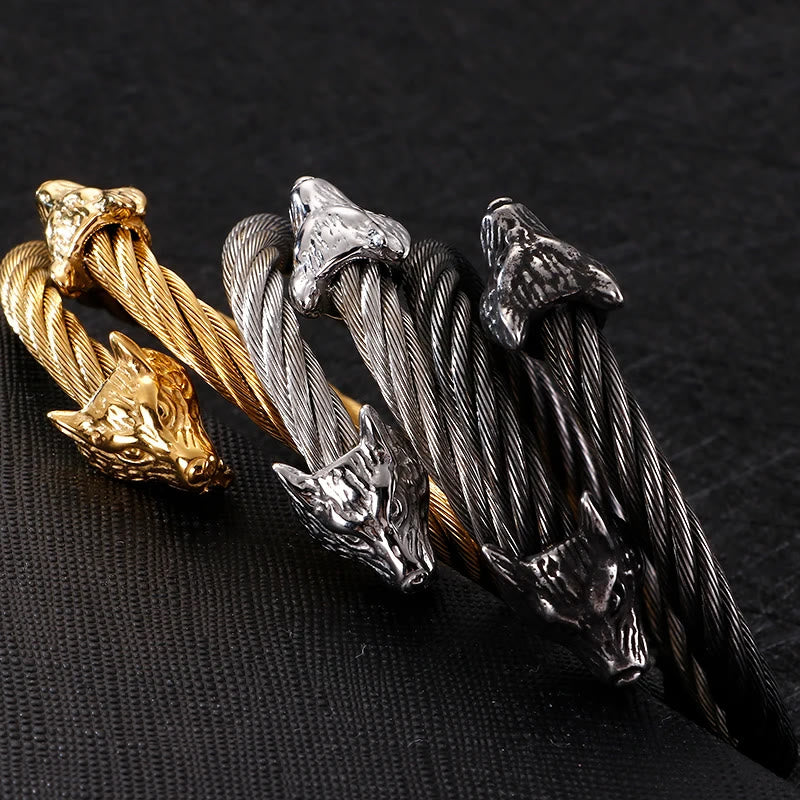 Wolf Head Gedraaide Open Armband