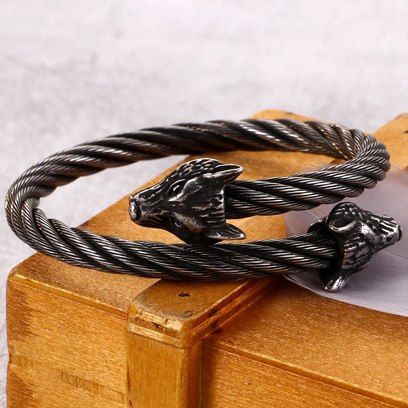 Wolf Head Gedraaide Open Armband