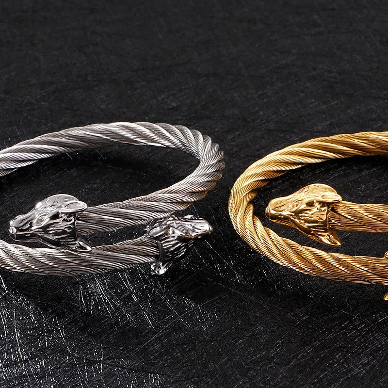 Wolf Head Gedraaide Open Armband