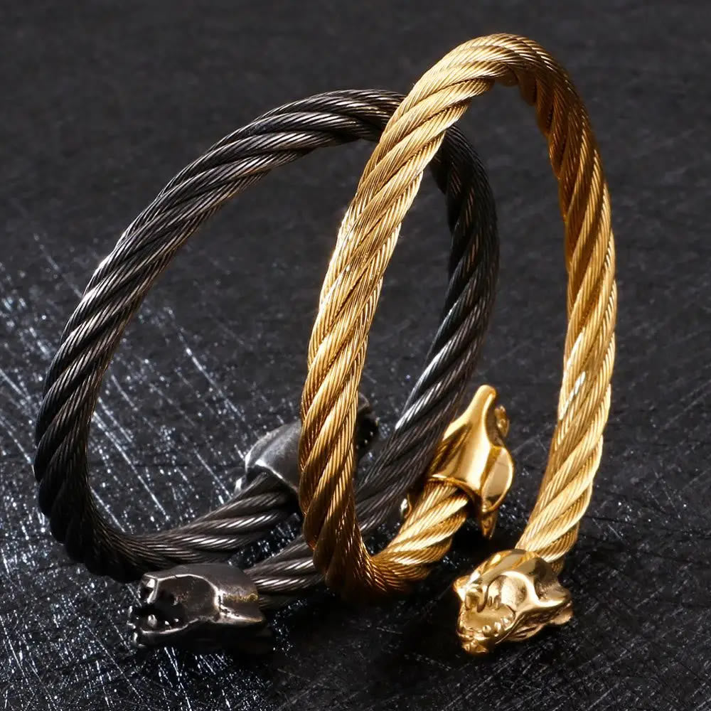 Wolf Head Gedraaide Open Armband