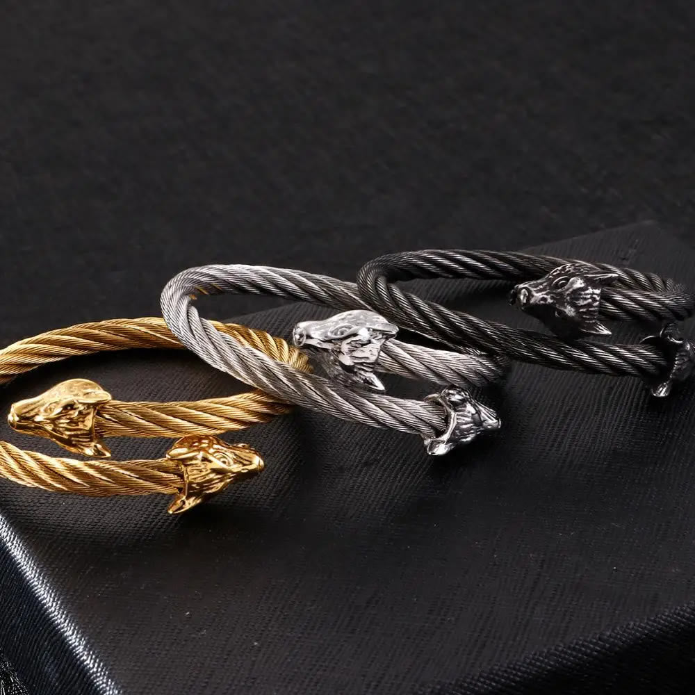 Wolf Head Gedraaide Open Armband