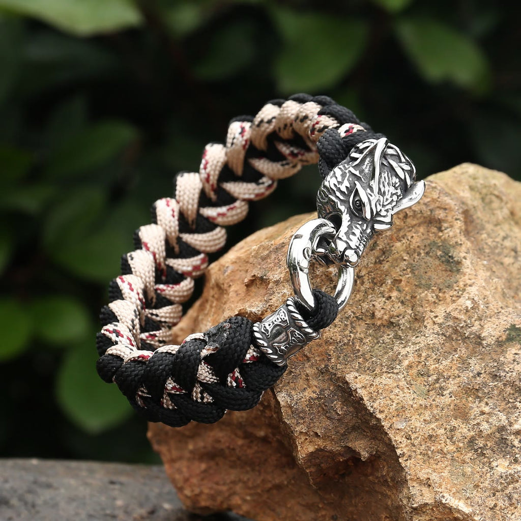 Viking Wolf Head Beer Gevlochten Armband