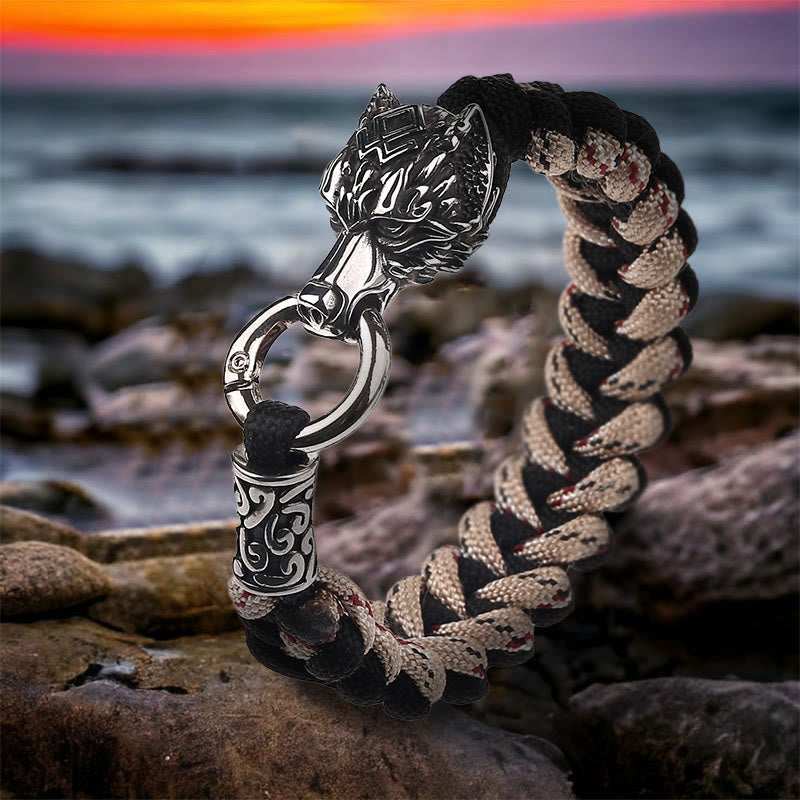 Viking Wolf Head Beer Gevlochten Armband