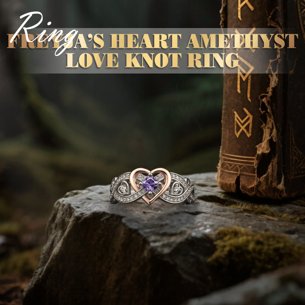 Ring met amethist en liefdesknoop – Freyja's Hart