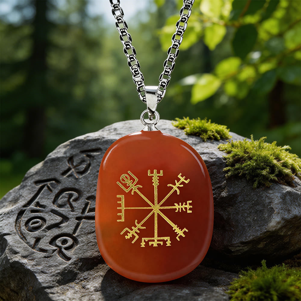 Vegvísir Runen Kompas Guidance Crystal Ketting