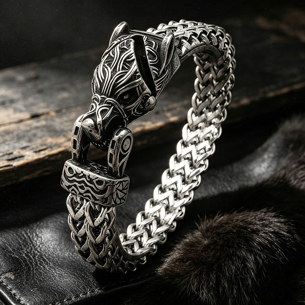 Armband met wolf, raaf of Jörmungandr – titaniumstaal