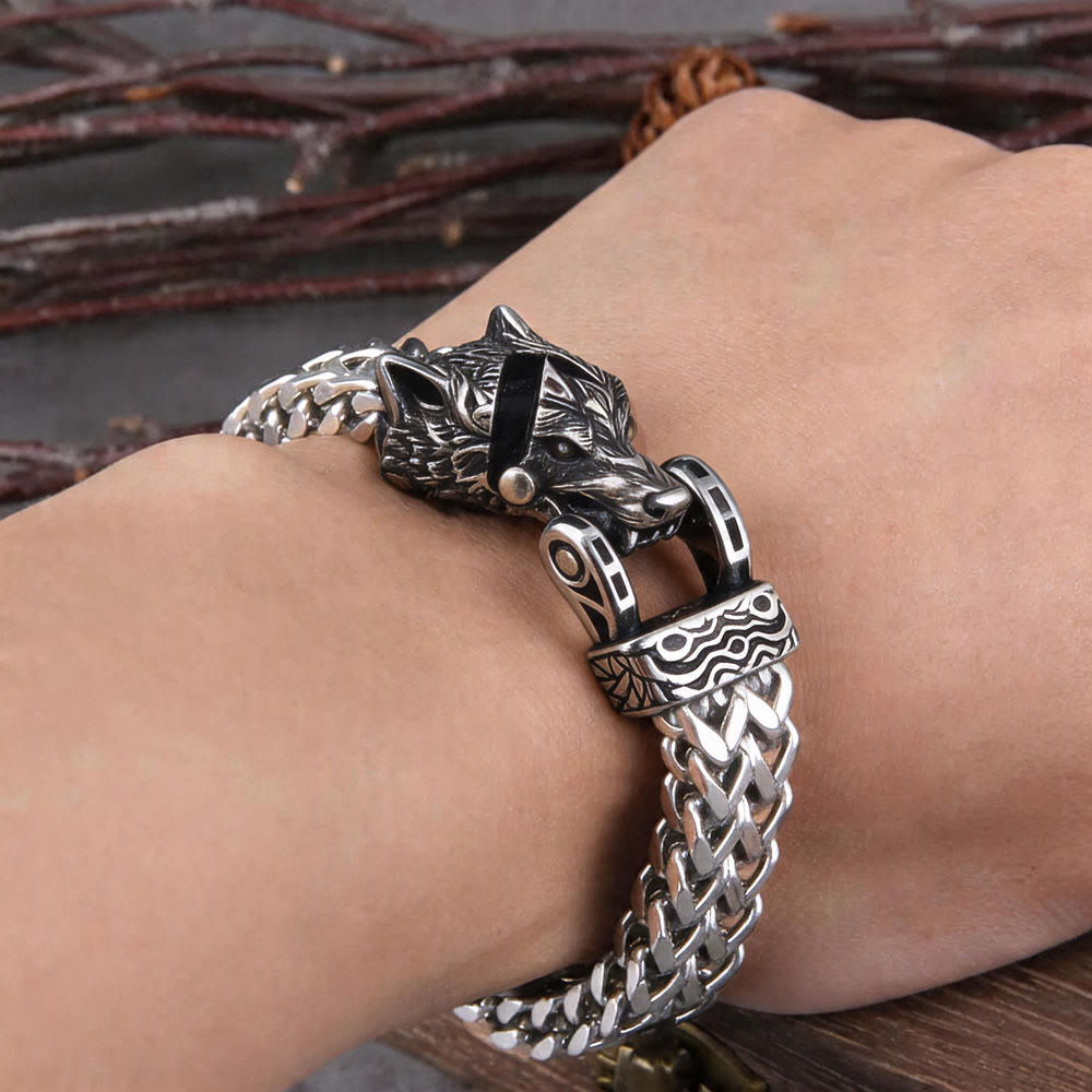 Armband met wolf, raaf of Jörmungandr – titaniumstaal