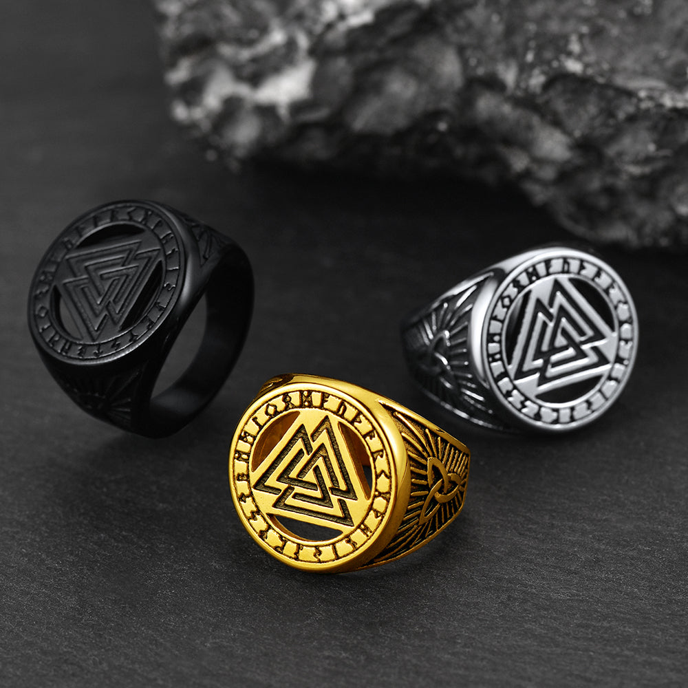 Viking Rune Valknut Zegelring met Keltische knoop