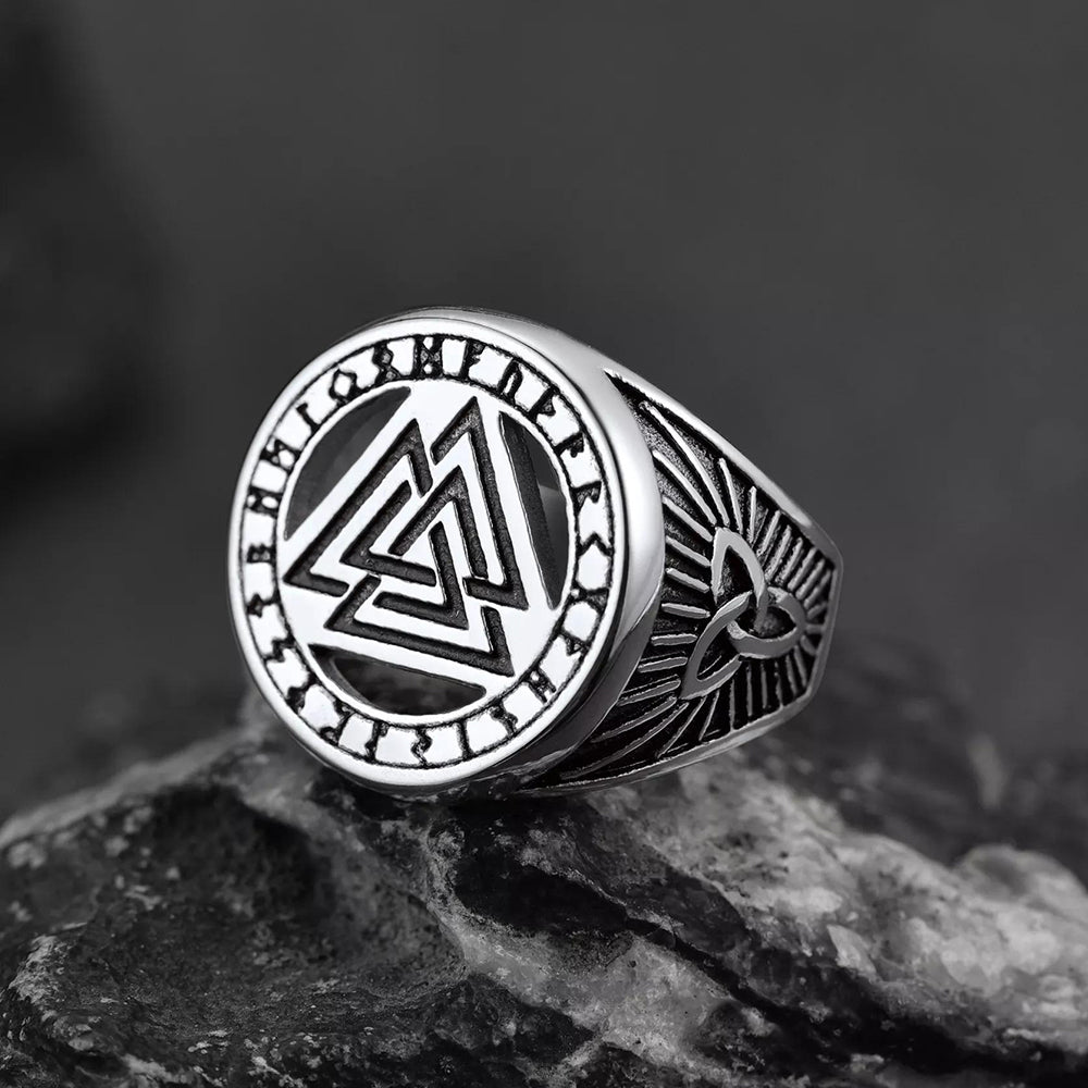 Viking Rune Valknut Zegelring met Keltische knoop