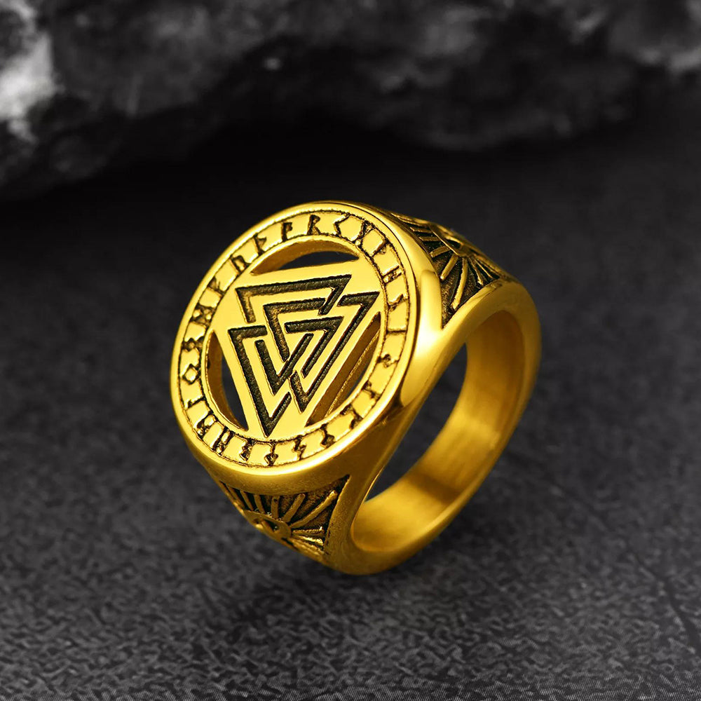 Viking Rune Valknut Zegelring met Keltische knoop