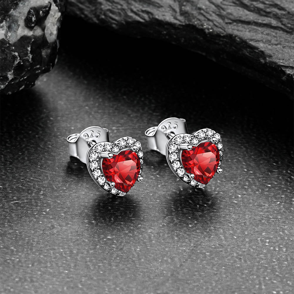 Sterling Zilveren Birthstone Heart Halo Oorstekers voor dames
