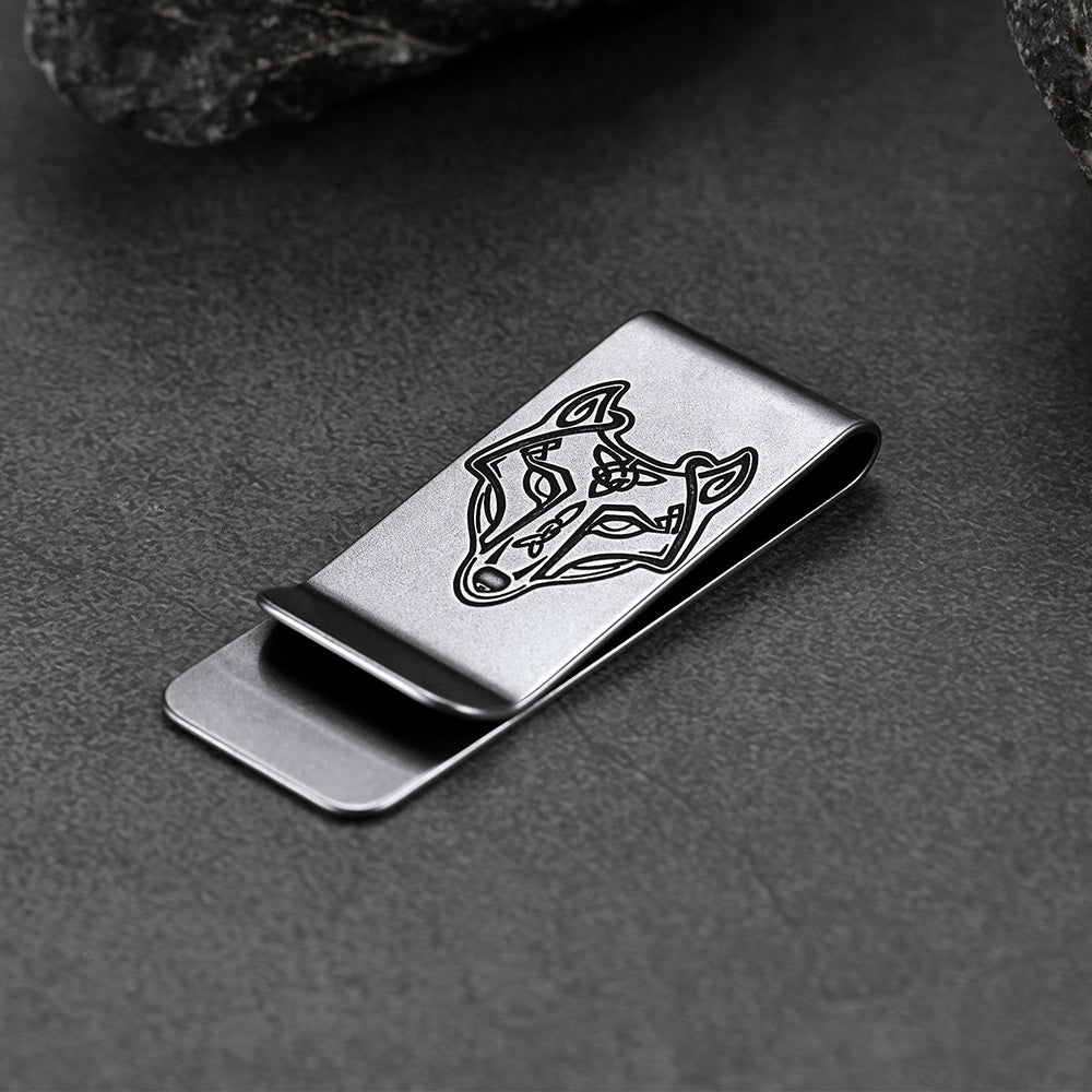 Viking Fenrir Keltisch Wolf Money Cash Clip Slim Credit Card Holder