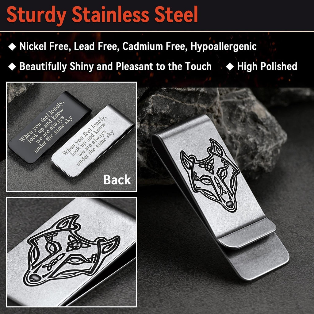 Viking Fenrir Keltisch Wolf Money Cash Clip Slim Credit Card Holder