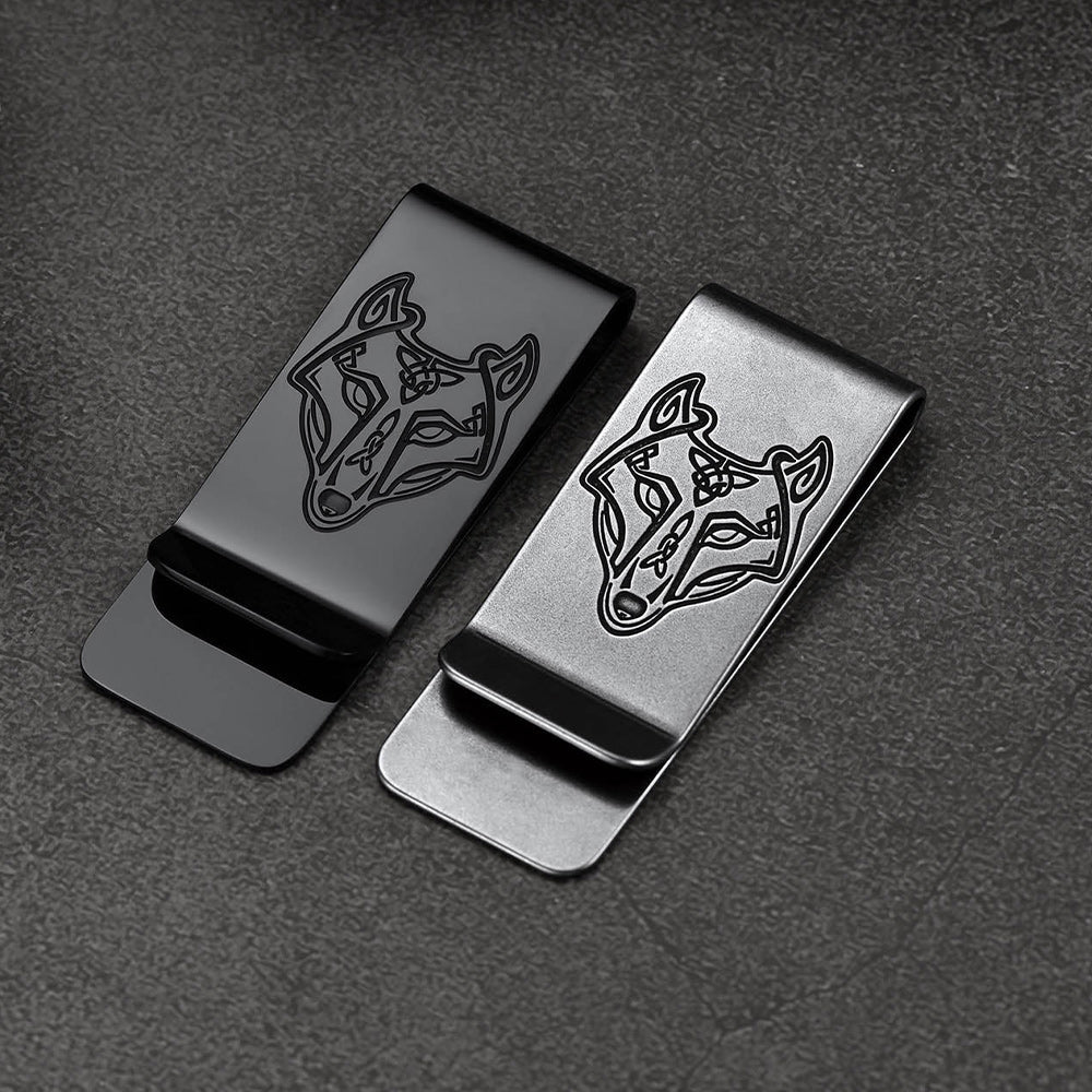 Viking Fenrir Keltisch Wolf Money Cash Clip Slim Credit Card Holder