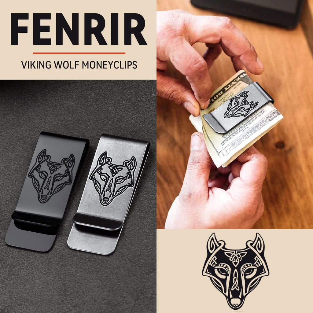 Viking Fenrir Keltisch Wolf Money Cash Clip Slim Credit Card Holder