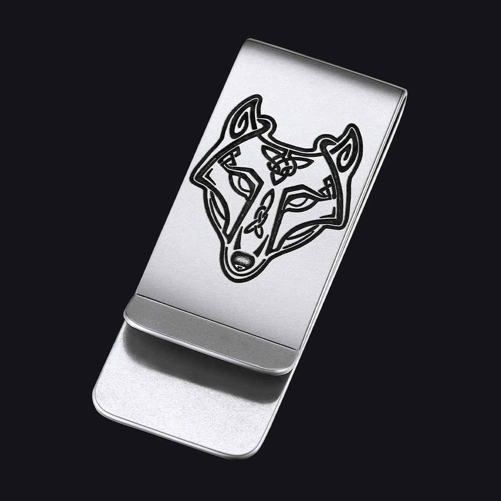 Viking Fenrir Keltisch Wolf Money Cash Clip Slim Credit Card Holder