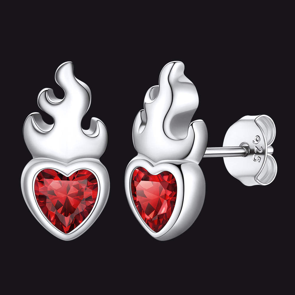 Sterling Zilveren Sacred Heart Flame Birthstone Oorbellen