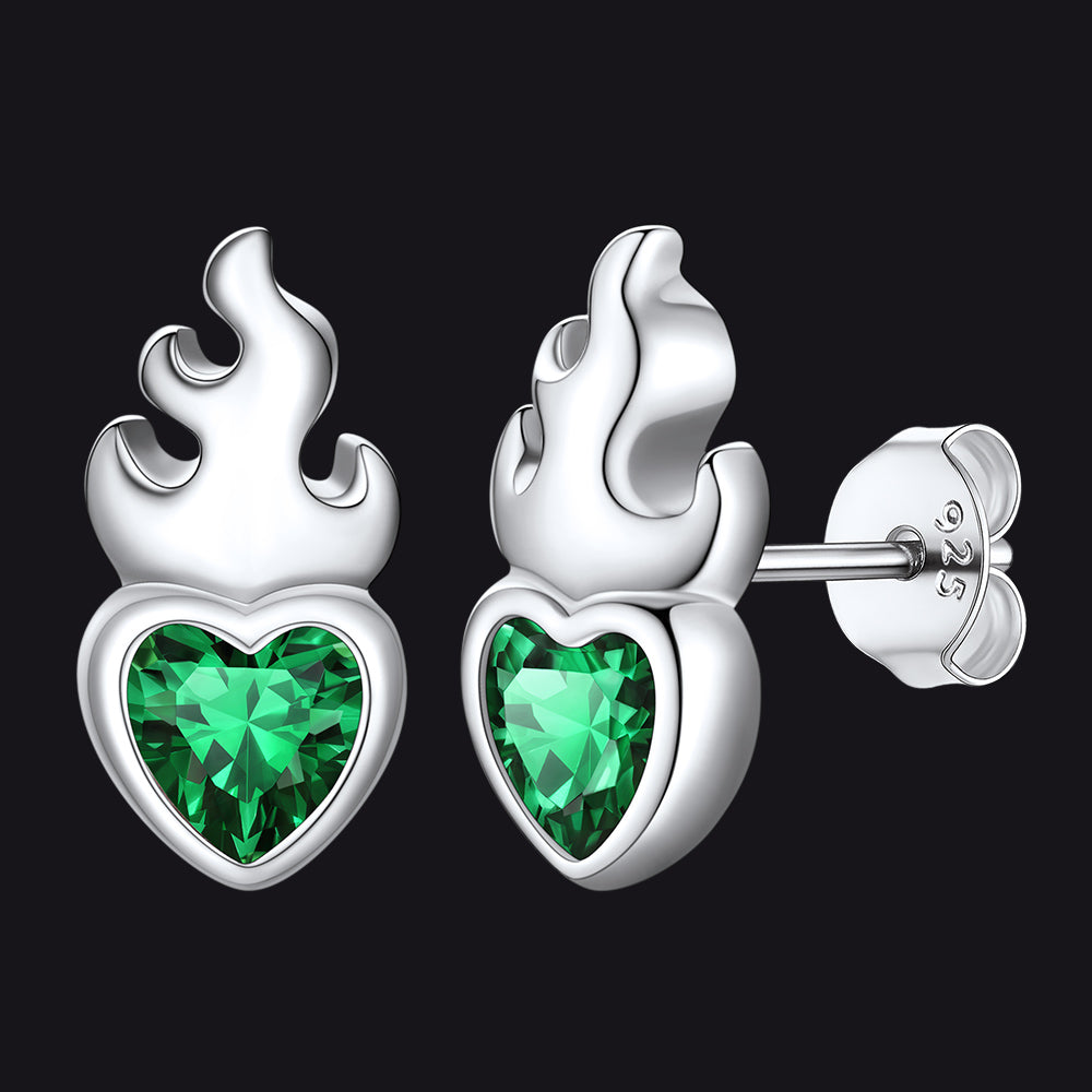 Sterling Zilveren Sacred Heart Flame Birthstone Oorbellen