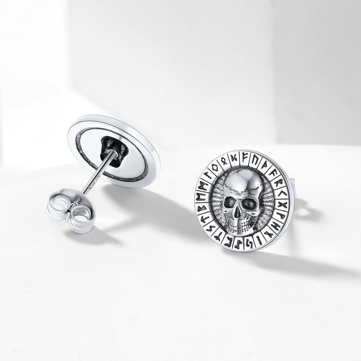 Sterling Zilveren Runen Doodshoofd Oorbellen Studs For Men