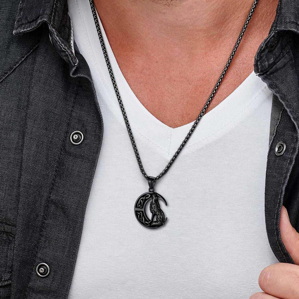 Viking Keltisch Crescent Maan Wolf Ketting Hanger For Men
