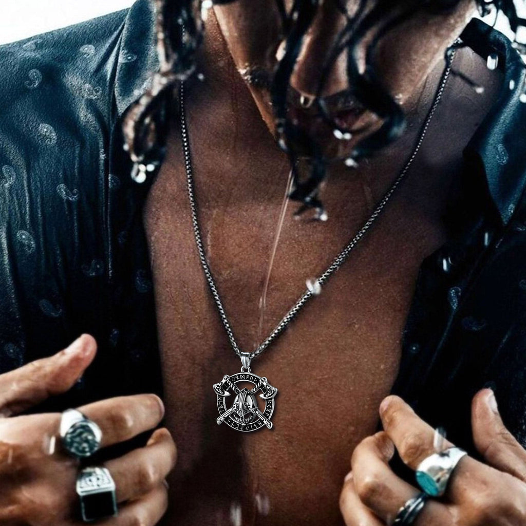 Viking Bijl Helmet Hanger Ketting For Men met Runen