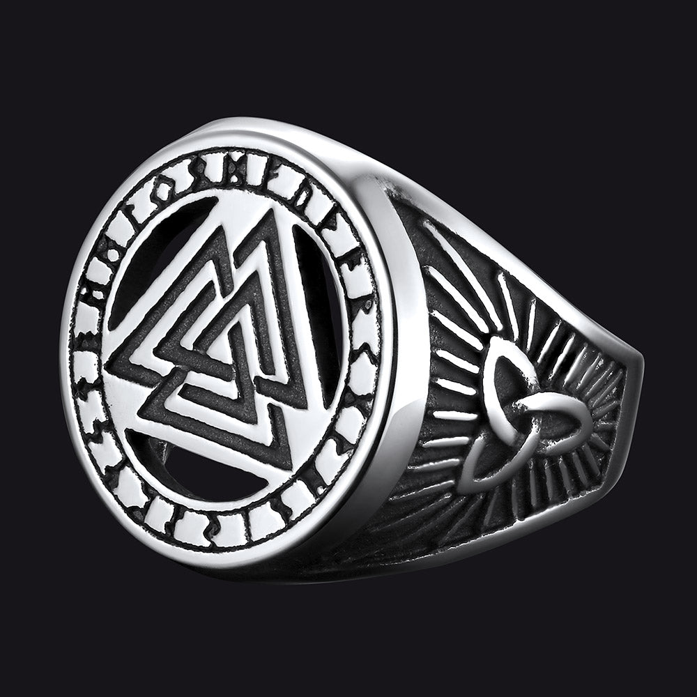 Viking Rune Valknut Zegelring met Keltische knoop