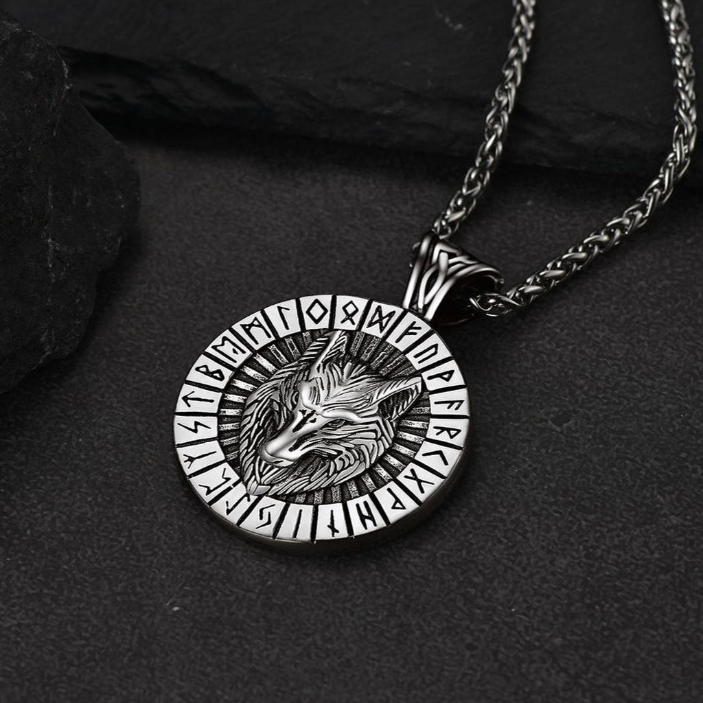 Noorse Viking Rune Creolen & Wolf Medal Ketting Set For Men